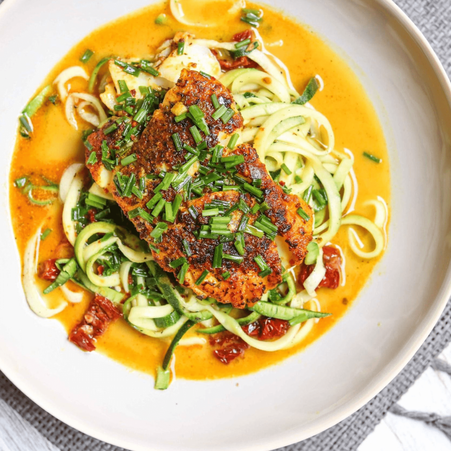 Cod & Creamy Zucchini Noodles